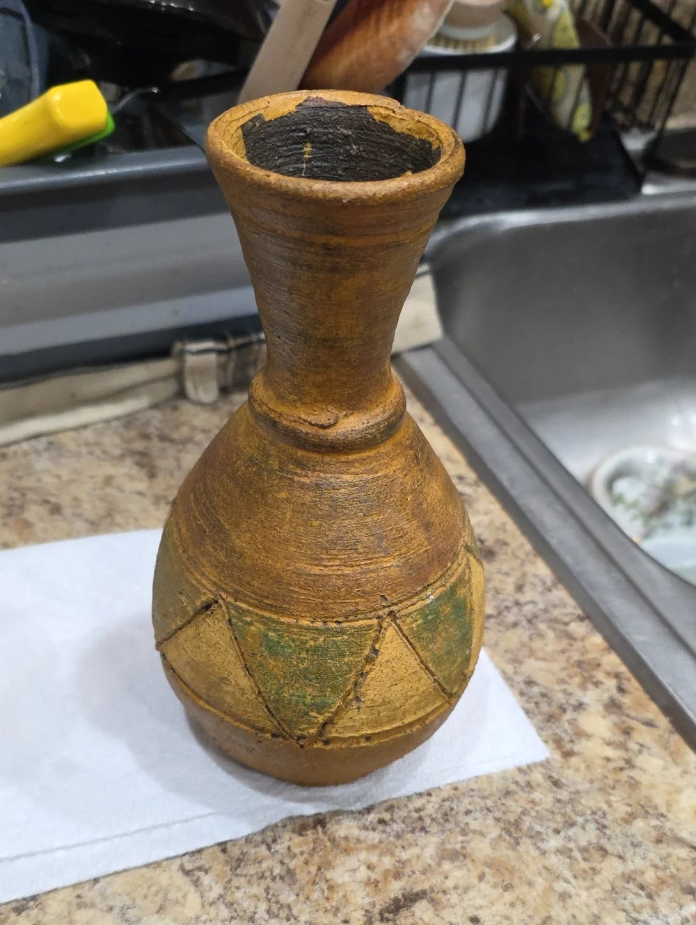 Handcrafted Yellow and Green Decorative Ceramic Vase Uncommen.
